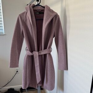Zara Dusty Pink Hooded Belted Coat